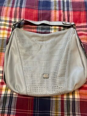 Perforated Light Gray Shoulder Hobo Bag - Unbranded